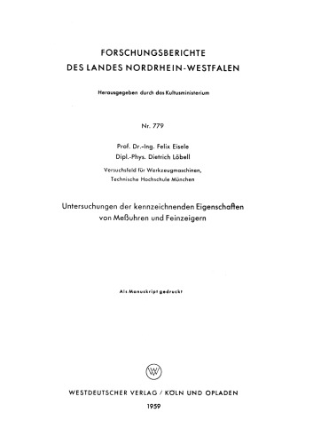 Untersuchungen der kennzeichnenden Eigenschaften von Meßuhren und Feinzeigern