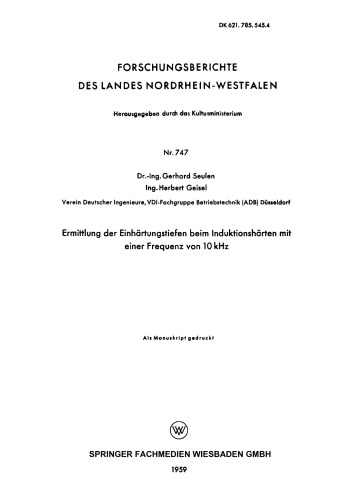 Ermittlung der Einhärtungstiefen beim Induktionshärten mit einer Frequenz von 10 kHz