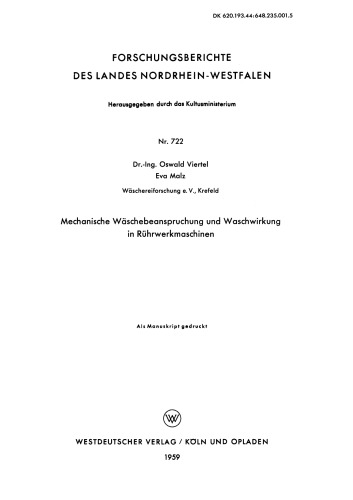 Mechanische Wäschebeanspruchung und Waschwirkung in Rührwerkmaschinen