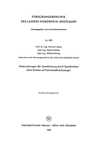 Untersuchungen der Spanformung durch Spanbrecher beim Drehen mit Hartmetallwerkzeugen