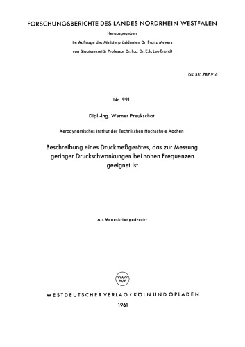 Beschreibung eines Druckmeßgerätes, das zur Messung geringer Druckschwankungen bei hohen Frequenzen geeignet ist