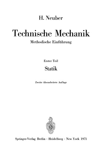 Technische Mechanik Methodische Einführung: Erster Teil Statik