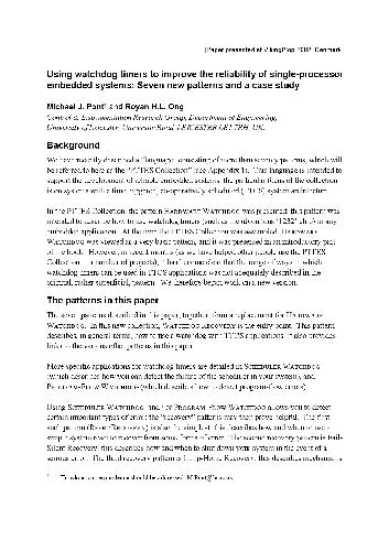 Using watchdog timers to improve the reliability of single-processor embedded systems.Seven new patterns and case