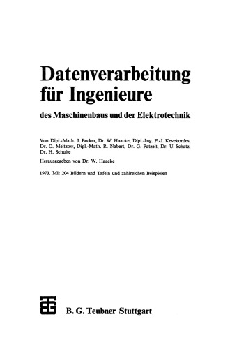 Datenverarbeitung für Ingenieure: des Maschinenbaus und der Elektrotechnik