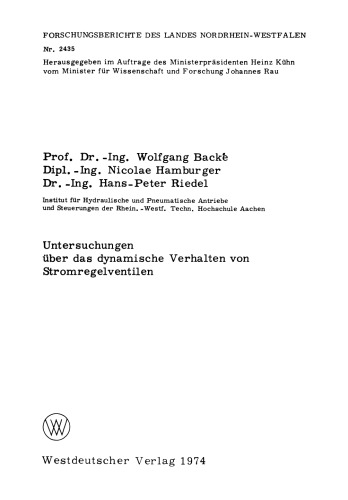 Untersuchungen über das dynamische Verhalten von Stromregelventilen