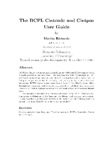 The BCPL Cintcode and Cintpos user guide