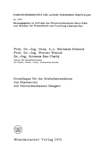 Grundlagen für die Drehofenreduktion von Eisenerzen mit feinverwachsener Gangart