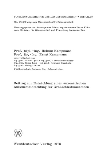 Beitrag zur Entwicklung einer automatischen Auswuchteinrichtung für Großschleifmaschinen