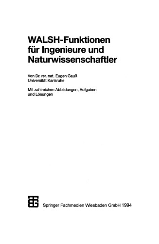 WALSH-Funktionen für Ingenieure und Naturwissenschaftler