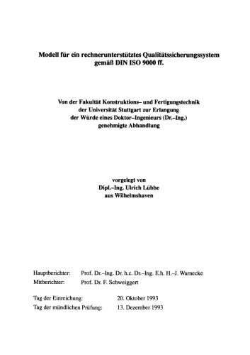 Modell für ein rechnerunterstütztes Qualitätssicherungssystem gemäß DIN ISO 9000 ff.