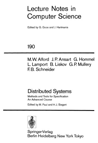 Distributed Systems: Methods and Tools for Specification An Advanced Course