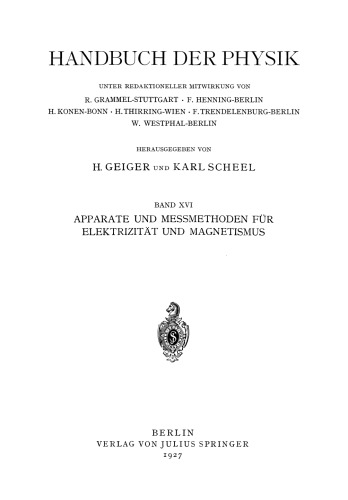 Apparate und Messmethoden für Elektrizität und Magnetismus