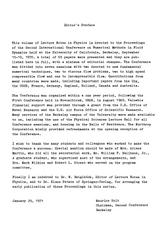 Proceedings of the Second International Conference on Numerical Methods in Fluid Dynamics: September 15–19, 1970 University of California, Berkeley