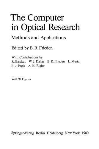 The Computer in Optical Research: Methods and Applications