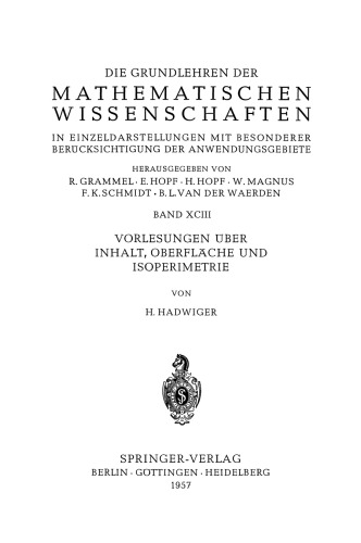 Vorlesungen Über Inhalt, Oberfläche und Isoperimetrie