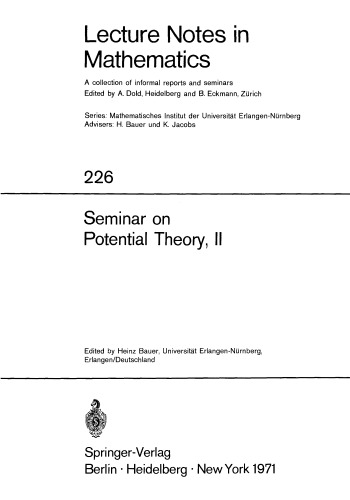 Seminar on Potential Theory, II