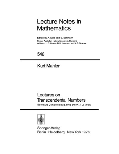 Lectures on Transcendental Numbers