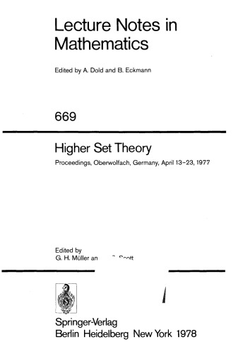 Higher Set Theory: Proceedings, Oberwolfach, Germany, April 13–23, 1977