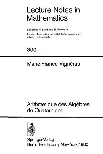 Arithmétique des Algèbres de Quaternions