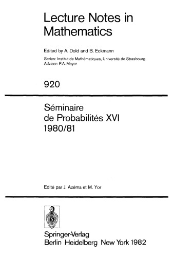 Séminaire de Probabilités XVI 1980/81