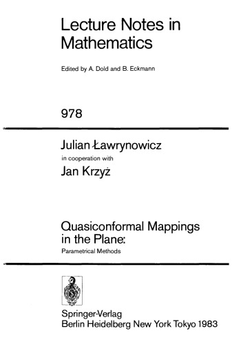 Quasiconformal Mappings in the Plane:: Parametrical Methods