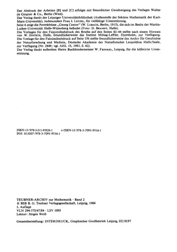 Über unendliche, lineare Punktmannigfaltigkeiten: Arbeiten zur Mengenlehre aus den Jahren 1872–1884