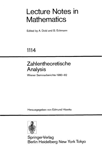 Zahlentheoretische Analysis: Wiener Seminarberichte 1980–82