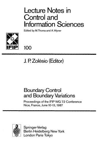 Boundary Control and Boundary Variations: Proceedings of the IFIP WG 7.2 Conference Nice, France, June 10–13, 1987