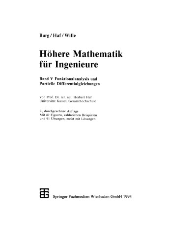 Höhere Mathematik für Ingenieure: Band V Funktionalanalysis und Partielle Differentialgleichungen