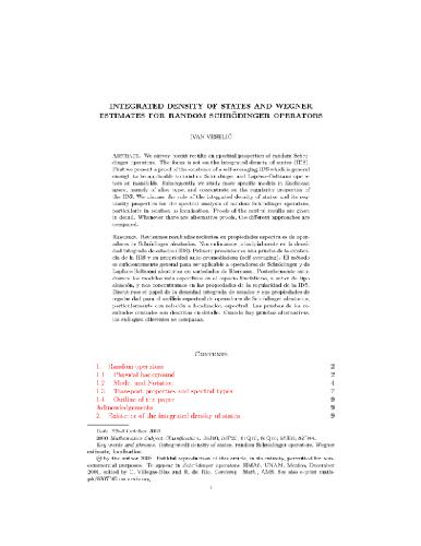 Integrated density of states and Wegner estimates for random Schrodinger operators (Preprint)