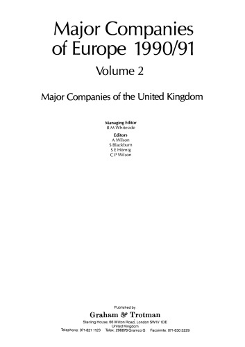 Major Companies of Europe 1990/91: Volume 2 Major Companies of the United Kingdom