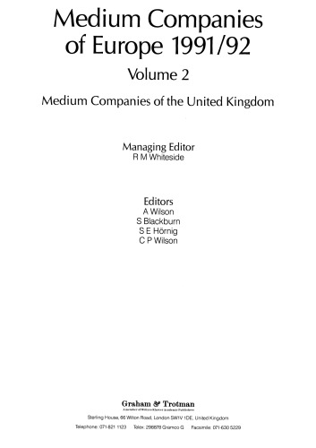 Medium Companies of Europe 1991/92: Volume 2 Medium Companies of the United Kingdom