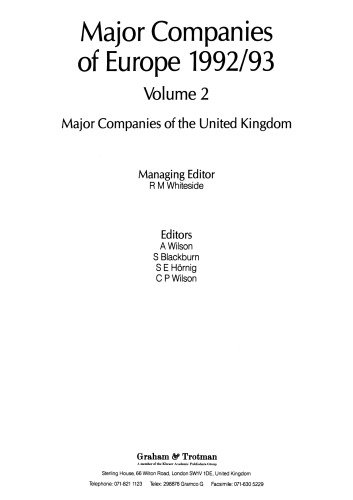 Major Companies of Europe 1992/93: Volume 2 Major Companies of United Kingdom