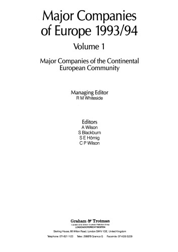 Major Companies of Europe 1993/94: Volume 1 Major Companies of the Continental European Community