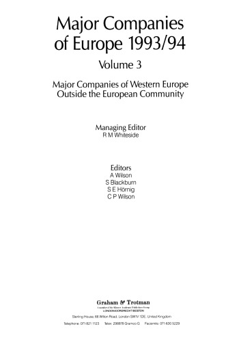 Major Companies of Europe 1993/94: Volume 3 Major Companies of Western Europe Outside the European Community