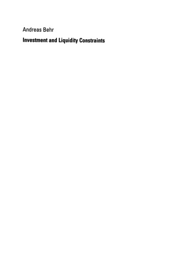 Investment and Liquidity Constraints: Empirical Evidence for Germany