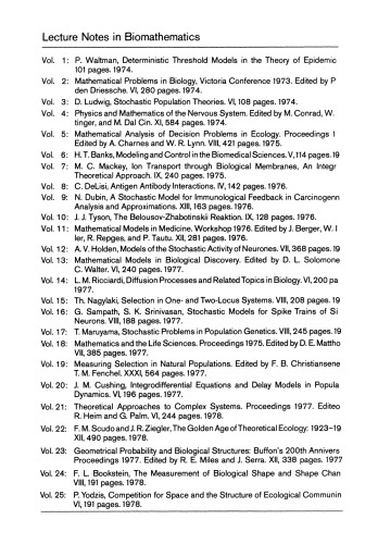 Vito Volterra Symposium on Mathematical Models in Biology: Proceedings of a Conference Held at the Centro Linceo Interdisciplinare, Accademia Nazionale dei Lincei, Rome December 17 – 21, 1979