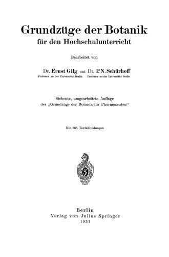 Grundzuge der Botanik: Fur den Hochschulunterricht