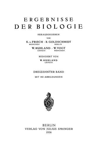 Ergebnisse der Biologie: Dreizehnter Band