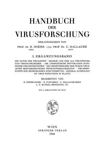 Handbuch der Virusforschung: I. Ergänzungsband