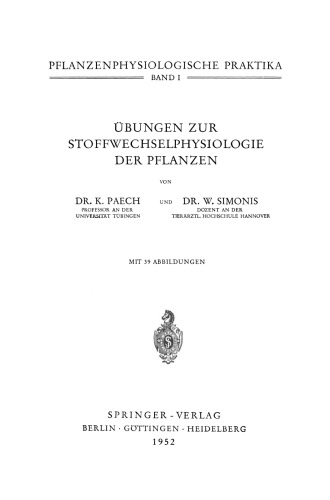 Ubungen zur Stoffwechselphysiologie der Pflanzen