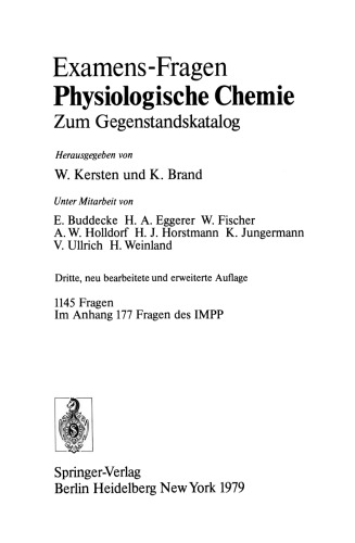 Examens-Fragen Physiologische Chemie: Zum Gegenstandskatalog