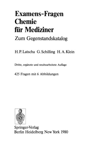 Examens-Fragen Chemie fur Mediziner: Zum Gegenstandskatalog