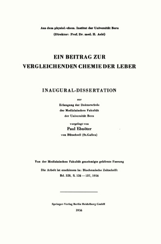 Ein Beitrag zur vergleichenden Chemie der Leber: Inaugural-Dissertation