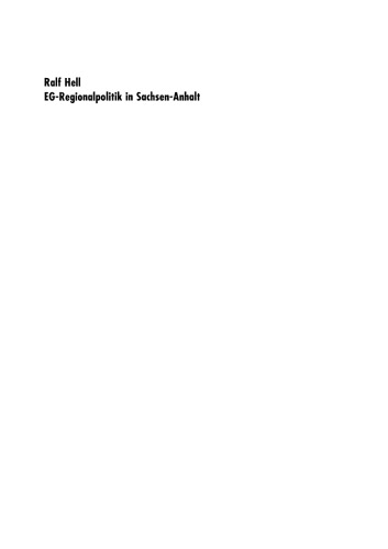 EG-Regionalpolitik in Sachsen-Anhalt: Kohasionsziel — Kompetenzverschrankung — Interessendivergenz