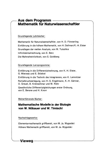 Mathematische Modelle in der Biologie: Eine Einfuhrung fur Biologen, Mathematiker, Mediziner und Pharmazeuten