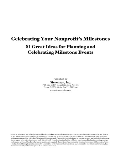 Celebrating Your Nonprofit's Milestones: 81 Great Ideas for Planning and Celebrating Milestone Events