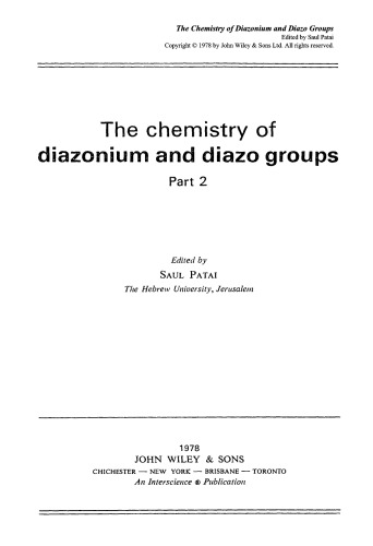 Diazonium and Diazo Groups: Volume 2 (1978)