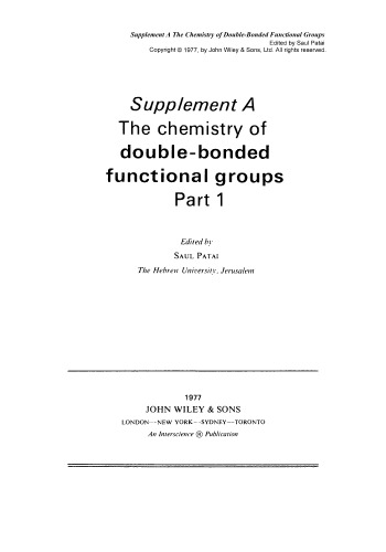 Double-Bonded Functional Groups: Volume 1 (1977)