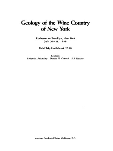 Geology of the Wine Country of New York: Rochester to Brooklyn, New York July 20-28, 1989